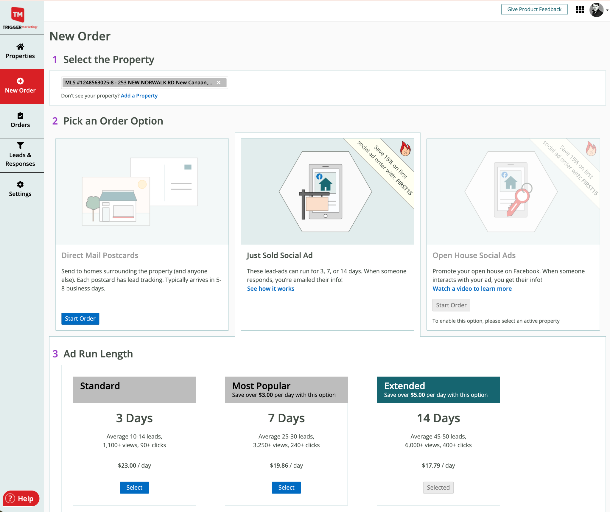 TriggerMarketing Social ordering interface